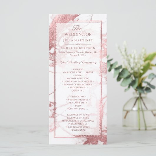 PixDezines Marble+Rose Gold Veins Hochzeitsprogram Programm (Stehend Vorderseite)