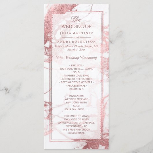 PixDezines Marble+Rose Gold Veins Hochzeitsprogram Programm (Vorderseite)