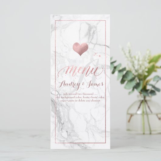 PixDezines Marble/Shine Menü/Imitate Rose Gold Menükarte (Stehend Vorderseite)