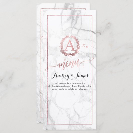 PixDezines Marble/Shine Menü/Imitate Rose Gold Menükarte (Vorne/Hinten)