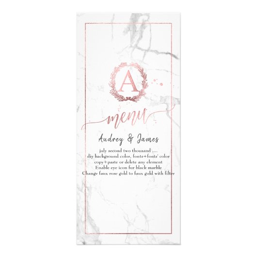 PixDezines Marble+Shine Rose Gold Monogramm Menü (Hinten)