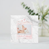 PixDezines Marbre Blanc, Baptême Fille Einladung (Stehend Vorderseite)