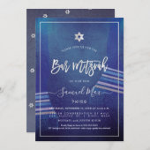 PixDezines Marine Blue+Platinum Talitz Bar Mitzvah Einladung (Vorne/Hinten)