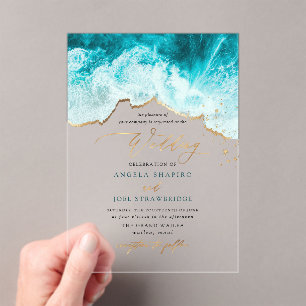 PixDezines Marine Waves Küstenstrand Hochzeit Acryleinladungen