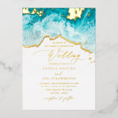 PixDezines Marine Waves Shoreline Beach Hochzeit Folieneinladung (Vorderseite)