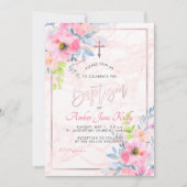 PixDezines Marmor+Aquarell Blume/Taufe Einladung (Vorderseite)