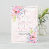 PixDezines Marmor+Aquarell Blume/Taufe Einladung (Stehend Vorderseite)