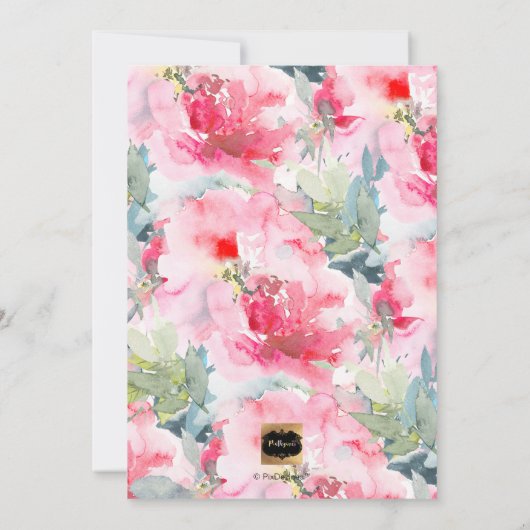 PixDezines Marmor+Aquarellfarben-Blume/Taufe Einladung (Rückseite)