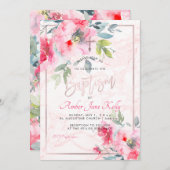 PixDezines Marmor+Aquarellfarben-Blume/Taufe Einladung (Vorne/Hinten)