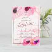 PixDezines Marmor+Aquarellfarben-Blume/Taufe Einladung (Stehend Vorderseite)