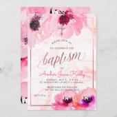 PixDezines Marmor+Aquarellfarben-Blume/Taufe Einladung (Vorne/Hinten)