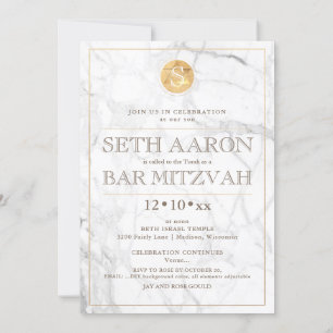 PixDezines Marmor Faux Gold Monogramm Bar Mitzvah✡ Einladung
