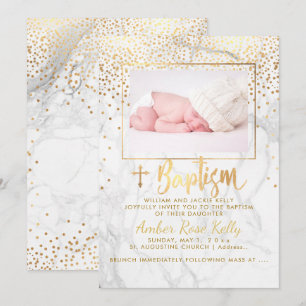 PixDezines Marmor+Faux Gold Punkte/Taufe Einladung