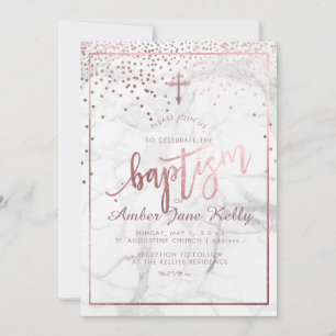 PixDezines Marmor+Faux Roségold Punkte/Taufe Einladung