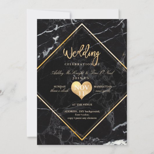 PixDezines Marmor/Geometrisch/Imitat Gold Einladung (Rückseite)