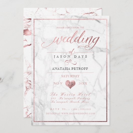 PixDezines Marmor/Imitate Rose Gold/Hochzeit Einladung (Vorne/Hinten)