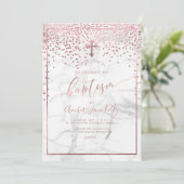 PixDezines Marmor+Imitate Rose Gold Punkte/Taufen Einladung (Stehend Vorderseite)