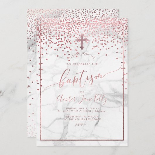 PixDezines Marmor+Imitate Rose Gold Punkte/Taufen Einladung (Vorne/Hinten)