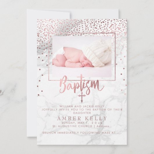 PixDezines Marmor+Imitate Rose Gold Punkte/Taufen Einladung (Vorderseite)