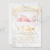 PixDezines Marmor+Imitats Gold Punkte/Taufen Einladung (Vorderseite)