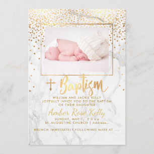 PixDezines Marmor+Imitats Gold Punkte/Taufen Einladung