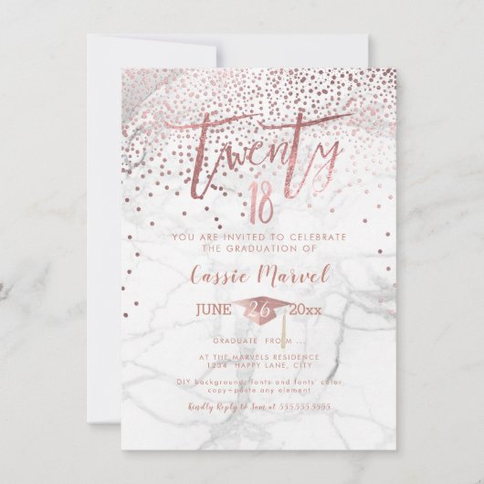 PixDezines Marmor Imitats Rose Gold 2018 Abschluss Einladung (Vorderseite)