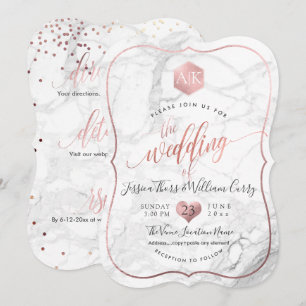 PixDezines Marmor+Monogramm+Faux Roségold Wabenstr Einladung