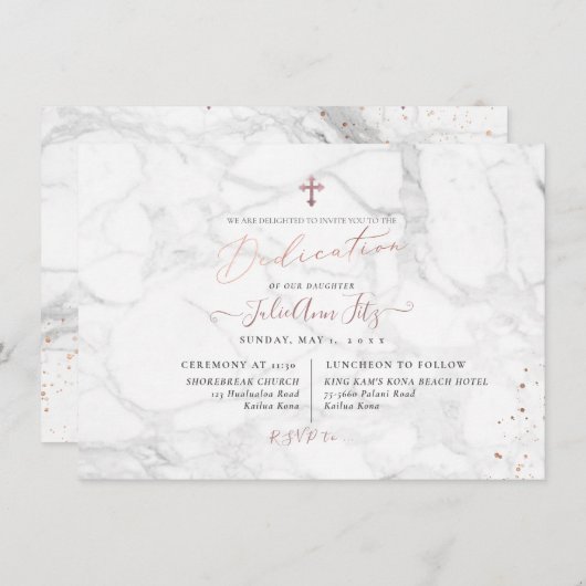 PixDezines Marmor Rose Gold Dedication Einladung (Vorne/Hinten)