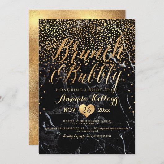 PixDezines Marmorbrunch+Bubbly Dazzled/Imitats Gol Einladung (Vorne/Hinten)