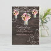 PixDezines MASON JARS/RUSTIC WOOD PANELS Einladung (Stehend Vorderseite)