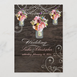 PixDezines MASON JARS/RUSTIC WOOD PANELS Einladung