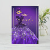 PixDezines Masquerade Quinceanera, dunkel Lila Einladung (Stehend Vorderseite)