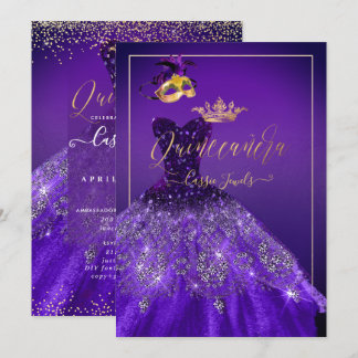 PixDezines Masquerade Quinceanera, dunkel Lila Einladung