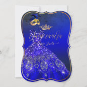 PixDezines Masquerade Quinceanera, Royal Blue Einladung (Vorderseite)