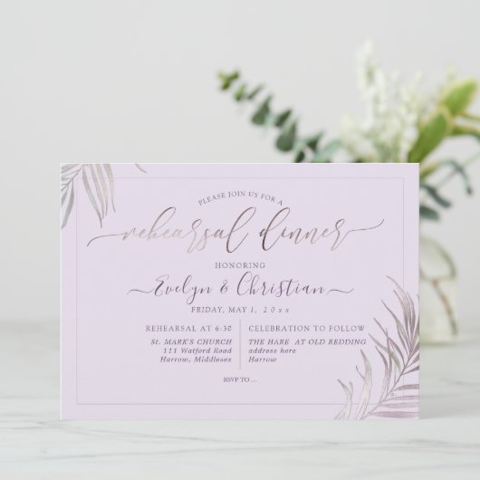 PixDezines Mauve Palms Probe Dinner Einladung (Stehend Vorderseite)