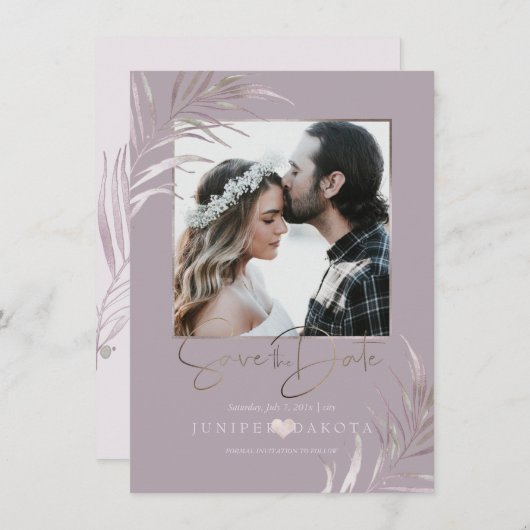 PixDezines MAUVE PALMS SAVE THE DATE (Vorne/Hinten)