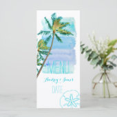 PixDezines Menü "Watercolor Beach/Palm Trees" Menükarte (Stehend Vorderseite)