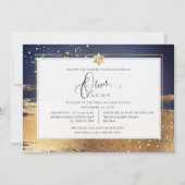 PixDezines MIDNIGHT BLUE GOLD BRUSHSTROKE Mitzvah Einladung (Vorderseite)