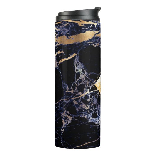 PixDezines MIDNIGHT BLUE MARBLE IMITATS GOLD VEINS Thermosbecher (Nach links gedreht)