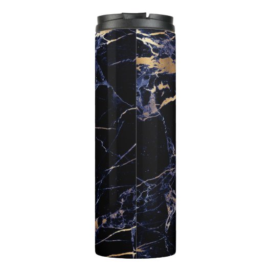 PixDezines MIDNIGHT BLUE MARBLE IMITATS GOLD VEINS Thermosbecher (Rückseite)