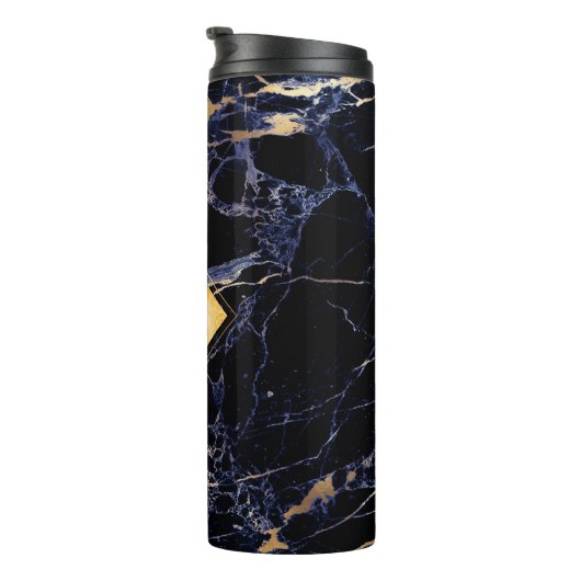 PixDezines MIDNIGHT BLUE MARBLE IMITATS GOLD VEINS Thermosbecher (Nach rechts gedreht)