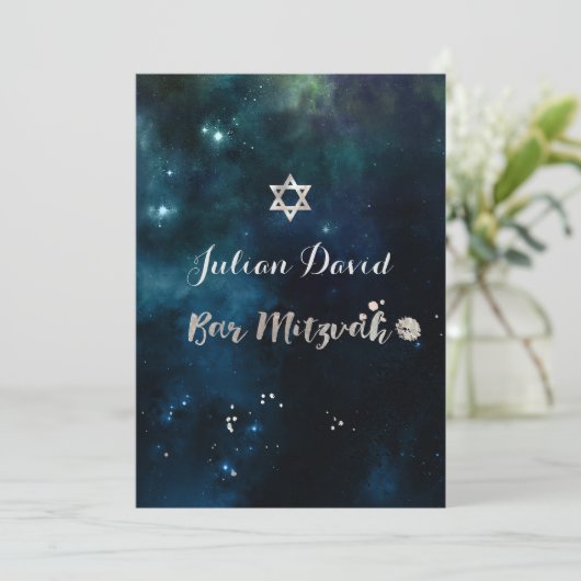 PixDezines Midnight Sky Bar Mitzvah ✡ Einladung (Stehend Vorderseite)