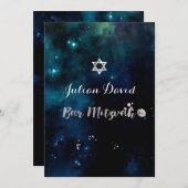 PixDezines Midnight Sky Bar Mitzvah ✡ Einladung (Vorne/Hinten)