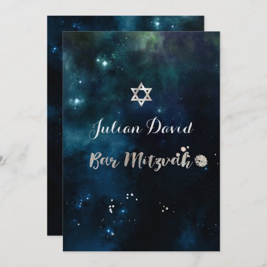 PixDezines Midnight Sky Bar Mitzvah ✡ Einladung (Vorne/Hinten)