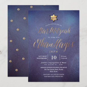 PixDezines Minimalist Ombre Blaues Mitzwa, Schrift Einladung