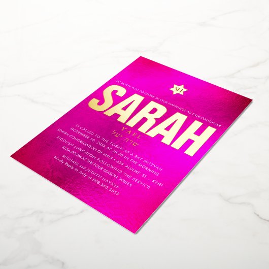 PixDezines Minimalistisch DIY Bat Mitzvah Folieneinladung (Gedreht)