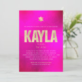 PixDezines Minimalistisch GOLD HOT FLASHY PINK Mit Einladung (Stehend Vorderseite)