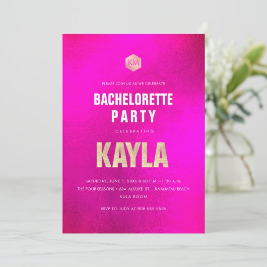 PixDezines Minimalistisch HOT FLASHY PINK BACHELOR Einladung (Stehend Vorderseite)