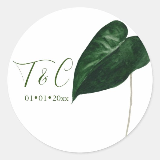 PixDezines Minimalistisch Lush Green Anthurium Fol Runder Aufkleber (Vorderseite)