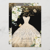 PixDezines Mis Quince Champagne Gold Glitzer Gown Einladung (Vorne/Hinten)